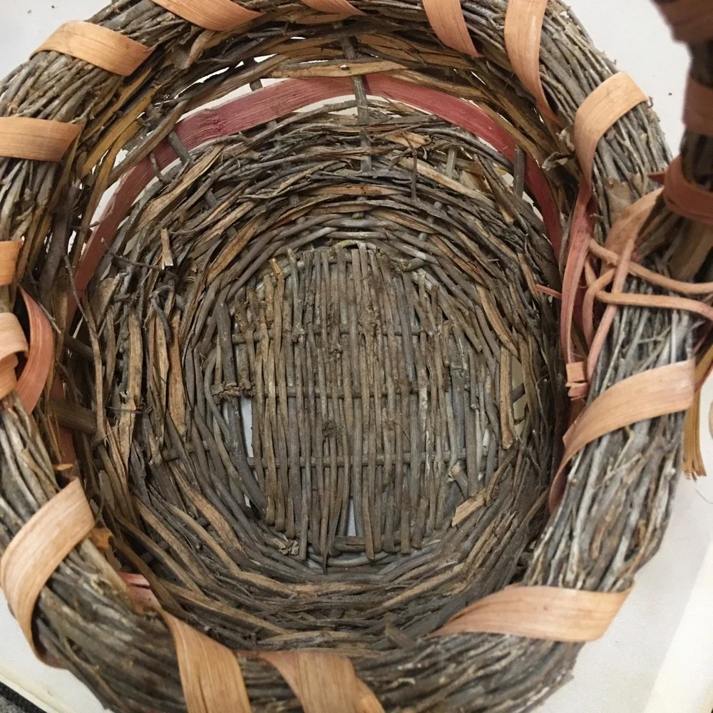 Grapevine Basket Home Decor Small Brown Rustic Woven Bow Accent Cottagecore